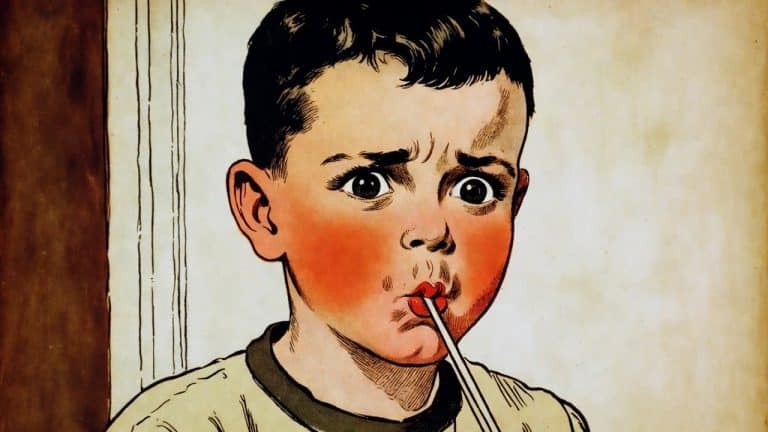 Boy blowing into a straw unsuccessfully
